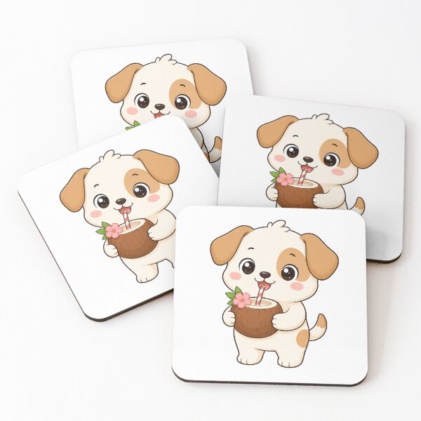 Item preview, Cute Puppy Holding Coconut Drink Kawaii Cartoon Tropical Summer Design designed and sold by Seculinator.