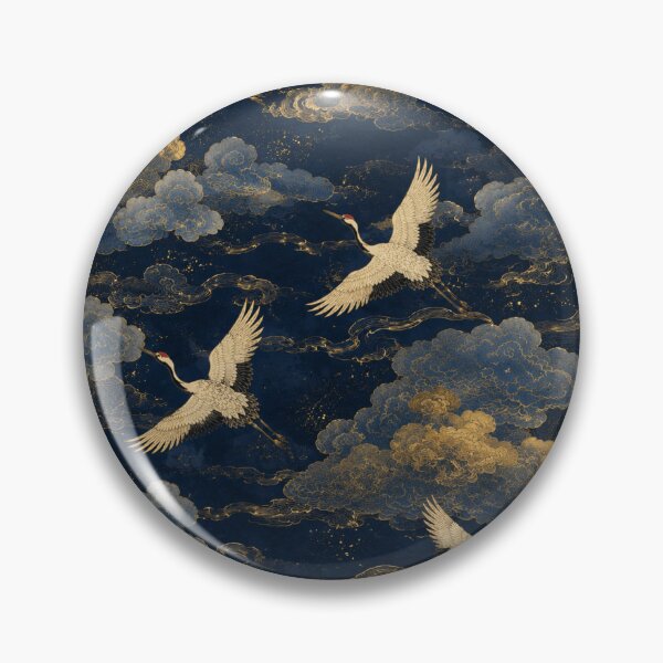 Item preview, Japanese Crane Cloud Pattern Navy Gold designed and sold by PatternFranzy.