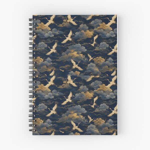 Item preview, Japanese Crane Cloud Pattern Navy Gold designed and sold by PatternFranzy.