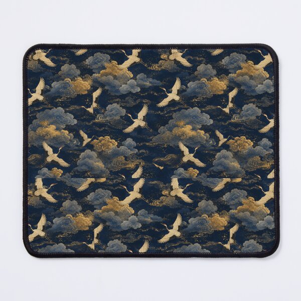 Item preview, Japanese Crane Cloud Pattern Navy Gold designed and sold by PatternFranzy.