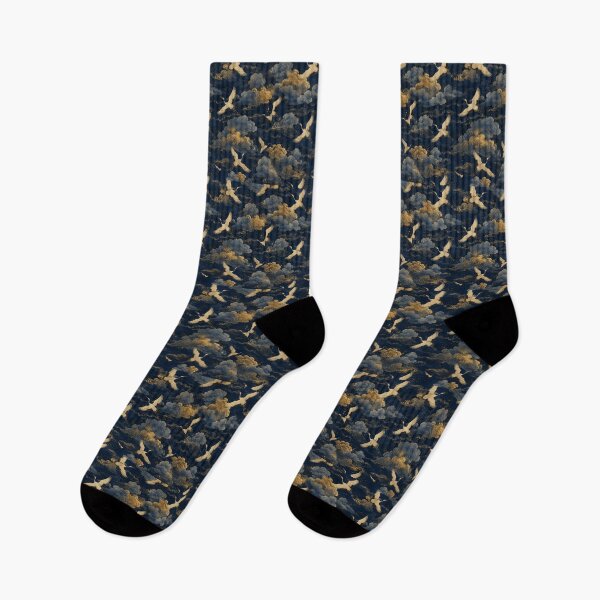 Item preview, Japanese Crane Cloud Pattern Navy Gold designed and sold by PatternFranzy.