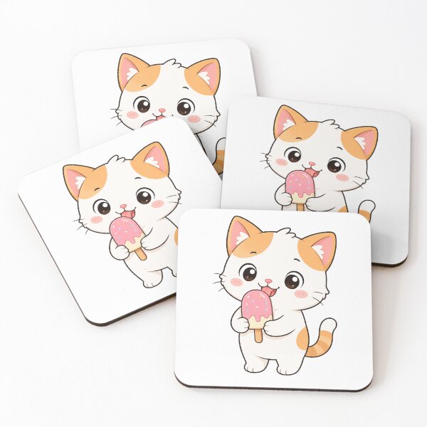 Item preview, Cute Cat Eating Pink Popsicle Kawaii Cartoon Summer Treat Design designed and sold by Seculinator.