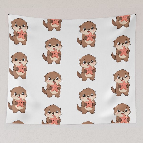 Item preview, Cute Otter Holding Starfish Kawaii Cartoon Beach Design designed and sold by Seculinator.