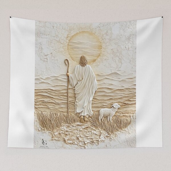 Item preview, The Good Shepherd Walking with His Lamb | Minimalist Christian Textured Wall Art designed and sold by Jesus-istheway.