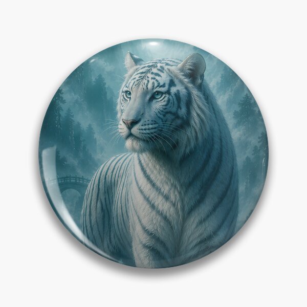 Item preview, White Tiger Walking Under Full Moon | Misty Forest Wildlife Art designed and sold by ManJiangHong.