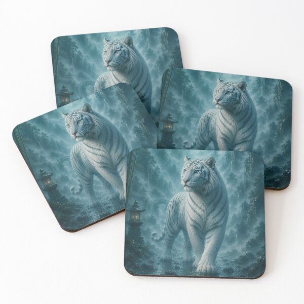 Item preview, White Tiger Walking Under Full Moon | Misty Forest Wildlife Art designed and sold by ManJiangHong.