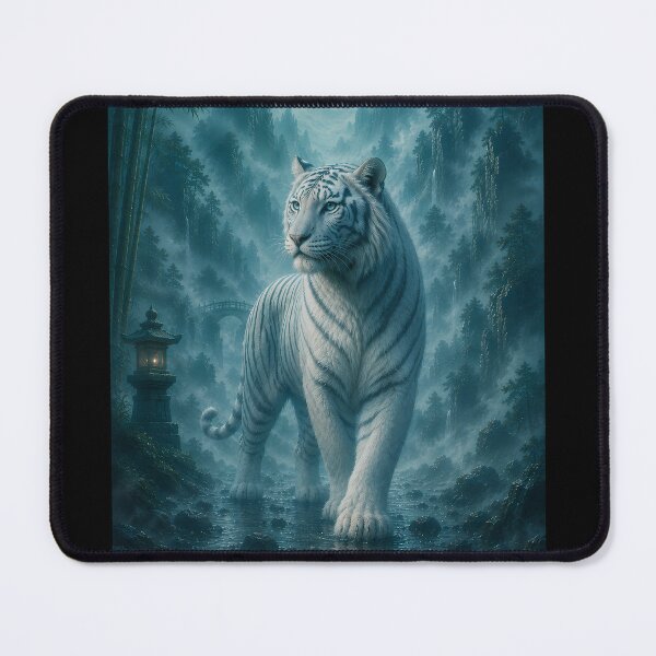 Item preview, White Tiger Walking Under Full Moon | Misty Forest Wildlife Art designed and sold by ManJiangHong.