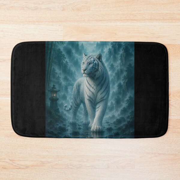 Item preview, White Tiger Walking Under Full Moon | Misty Forest Wildlife Art designed and sold by ManJiangHong.
