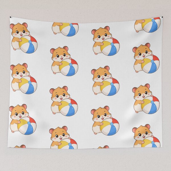Item preview, Cute Hamster Hugging Beach Ball Kawaii Cartoon Summer Design designed and sold by Seculinator.