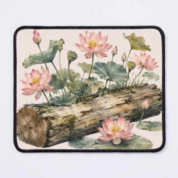 Item preview, Illustration of lotus flowers on a wooden trunk designed and sold by TommyDraws-5-.