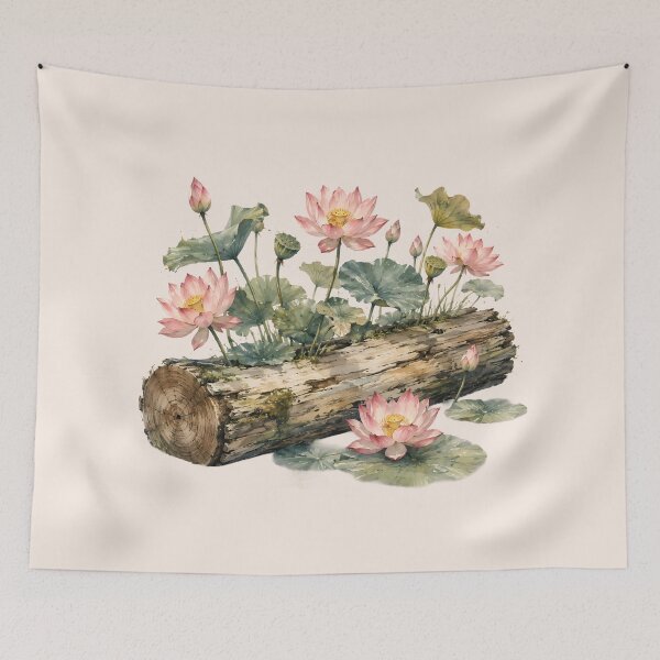 Item preview, Illustration of lotus flowers on a wooden trunk designed and sold by TommyDraws-5-.