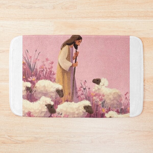 Item preview, Jesus the Good Shepherd in a Pink Wildflower Meadow | Christian Faith Art designed and sold by Jesus-istheway.