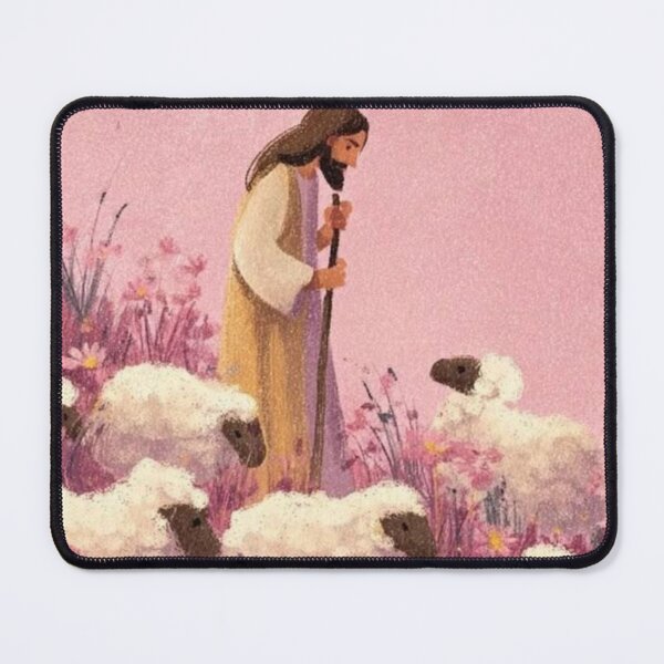 Item preview, Jesus the Good Shepherd in a Pink Wildflower Meadow | Christian Faith Art designed and sold by Jesus-istheway.