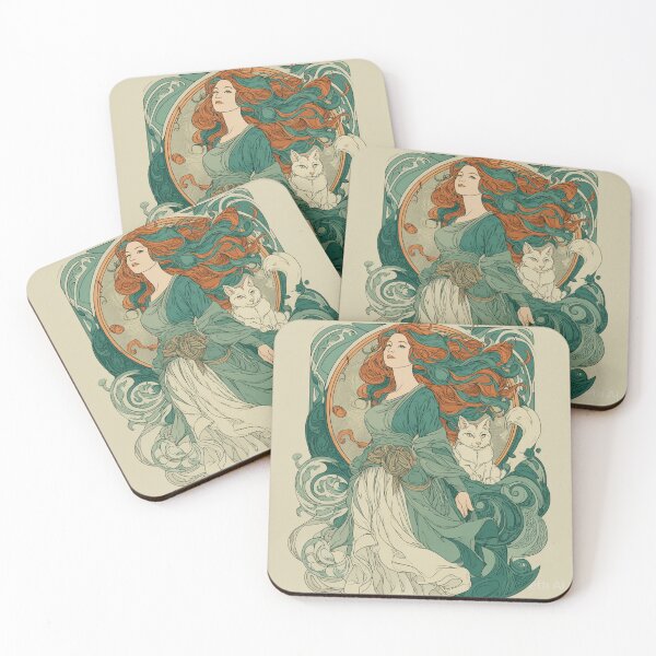 Item preview, Celtic White Cat Goddess Art Nouveau Mucha Style designed and sold by ExpressoJungle.