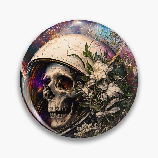 Item preview, Astronaut skull with wildflowers and galactic moon designed and sold by TommyDraws-5-.