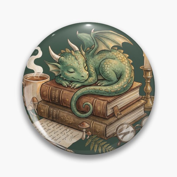 Item preview, Sleeping Book Dragon on Vintage Books | Cozy Fantasy Watercolor Library Illustration designed and sold by Whimwick.