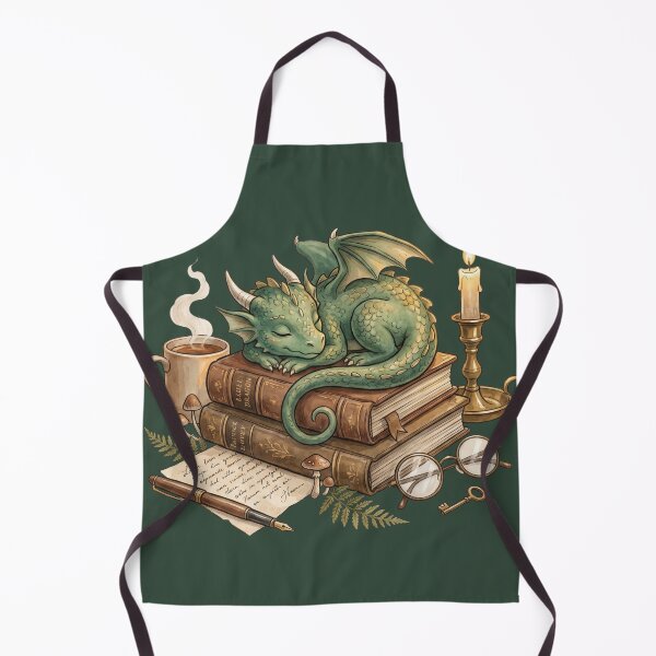 Item preview, Sleeping Book Dragon on Vintage Books | Cozy Fantasy Watercolor Library Illustration designed and sold by Whimwick.