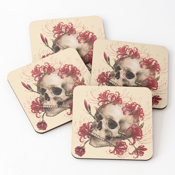 Item preview, Illustration of a human skull with red spider lilies designed and sold by TommyDraws-5-.