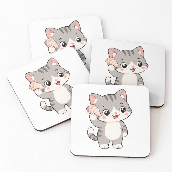 Item preview, Cute Cat Holding Seashell to Ear Kawaii Cartoon Beach Design designed and sold by Seculinator.