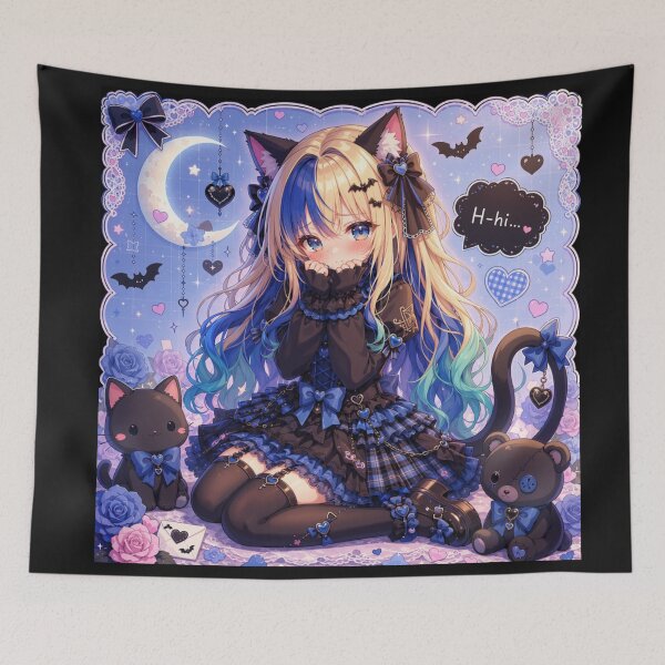 Item preview, H-Hi… – Shy Gothic Neko Girl Aelyra Blue Moon Aesthetic designed and sold by Revyra.