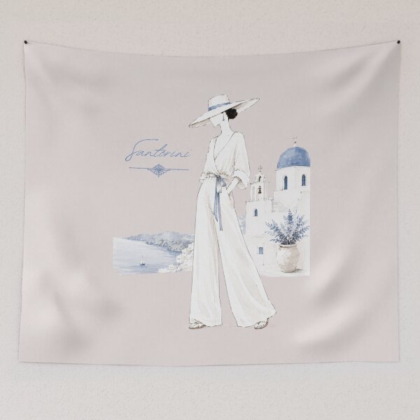Item preview, Elegant fashion woman in Santorini – Luxury Fashion Art. designed and sold by NewtBoo.