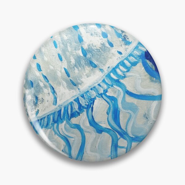 Item preview, White Jellyfish Painting Floating With Small Fish In Deep Sea Water designed and sold by AstroOceania.