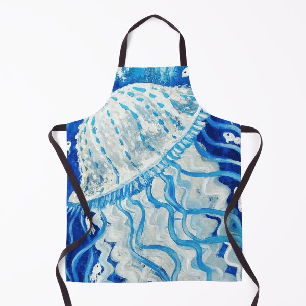 Item preview, White Jellyfish Painting Floating With Small Fish In Deep Sea Water designed and sold by AstroOceania.