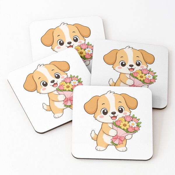 Item preview, Cute Puppy Holding Flower Bouquet Cartoon Illustration designed and sold by Seculinator.