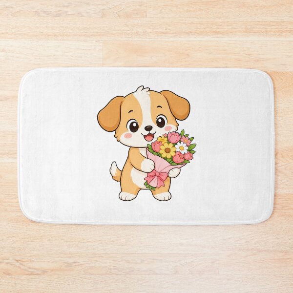 Item preview, Cute Puppy Holding Flower Bouquet Cartoon Illustration designed and sold by Seculinator.
