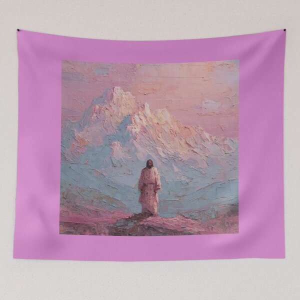 Item preview, Jesus Before the Mountains | Pastel Christian Landscape Oil Painting designed and sold by Jesus-istheway.
