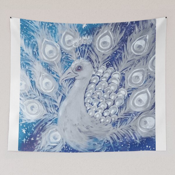 Item preview, White Peacock Painting With Spread Feathers On Starry Night Sky designed and sold by AstroOceania.