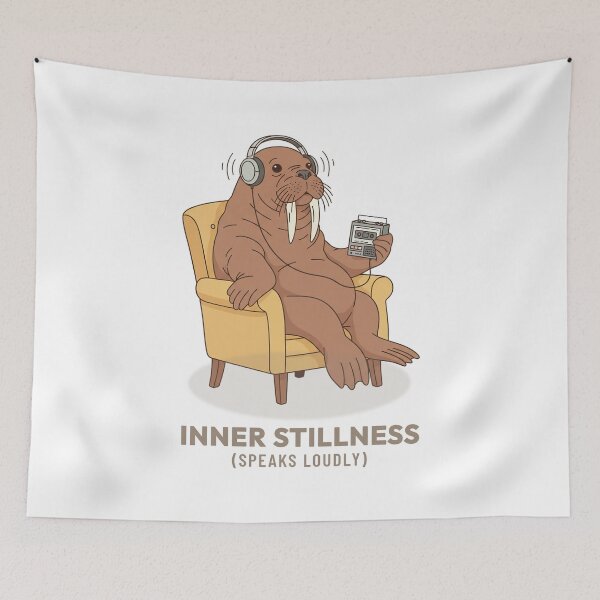 Item preview, Relaxed Walrus Listening to Music Retro Aesthetic designed and sold by Cozy Vintage Animal.