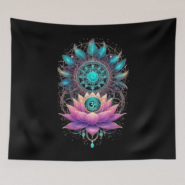 Item preview, Lotus Om Mandala Spiritual Art | Boho Feathers Meditation Design designed and sold by LONE SPIRIT CO..