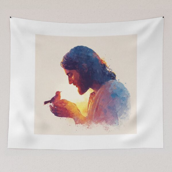 Item preview, Jesus Holding a Little Bird | Watercolor Christian Faith Artwork designed and sold by Jesus-istheway.