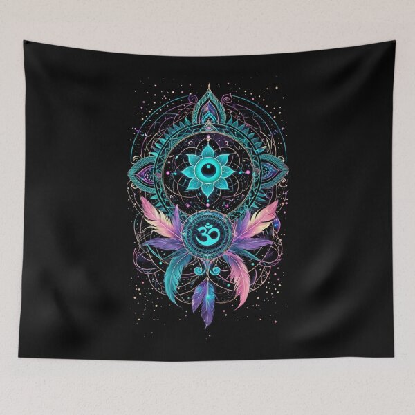Item preview, Lotus Om Mandala Spiritual Art | Boho Feathers Meditation Design designed and sold by LONE SPIRIT CO..