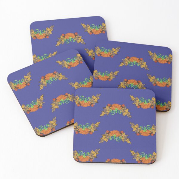 Item preview, Pumpkins and Oak Leaves with Acorns on Blue designed and sold by Digitalmyth's Designs.
