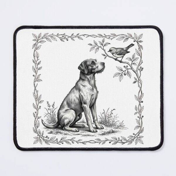 Item preview, Dog Watching Bird on Branch Illustration designed and sold by Linework Studio.