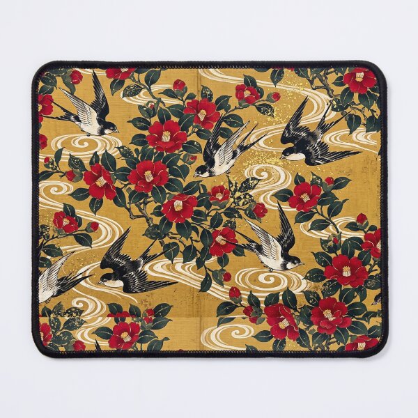 Item preview, Vintage Kacho-ga Swallows and Red Camellia Pattern designed and sold by ArtfulAlchemy1.