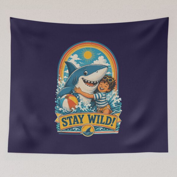 Item preview, Stay Wild Shark Hug Retro Vintage Illustration designed and sold by AbderraimArt.