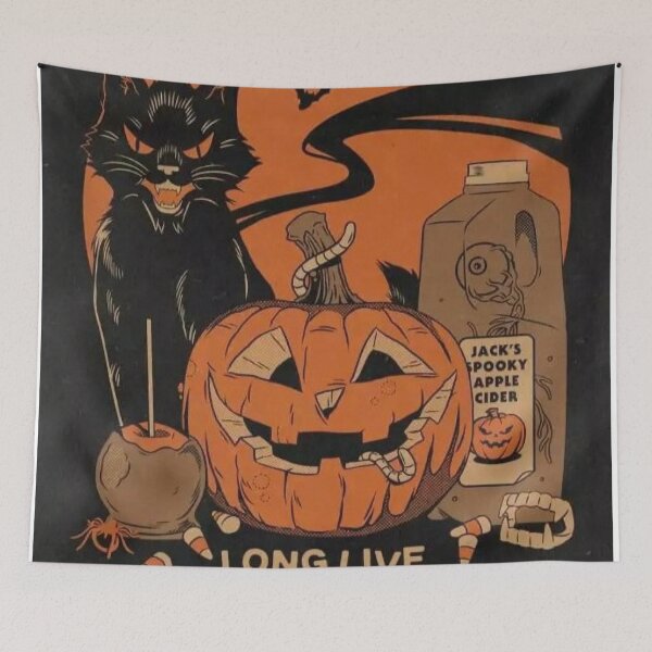 Item preview, Vintage Long Live Halloween Black Cat and Pumpkin Art designed and sold by Hey! your search is end here.