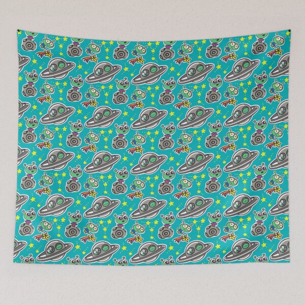 Item preview, Green Aliens UFO Space Doodle Pattern designed and sold by CI Creative Design LLC.