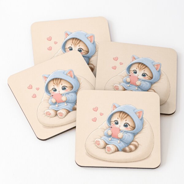 Item preview, Adorable Kitten in Blue Hoodie Using a Phone | Kawaii Cat Illustration | Cozy Animal Art designed and sold by dreamybyana.