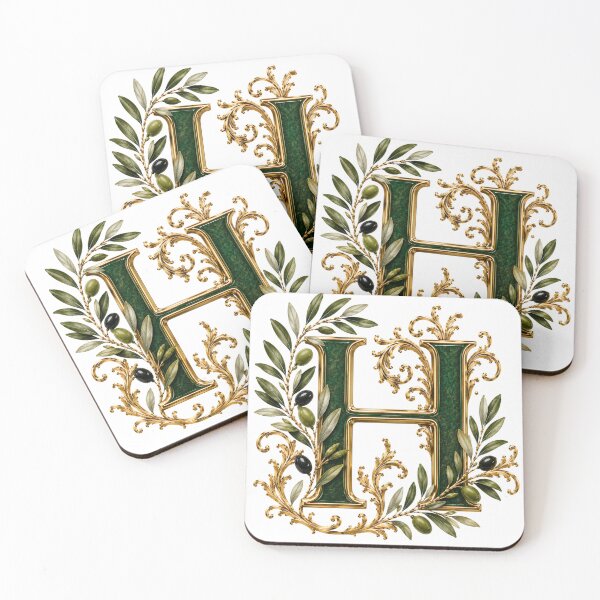 Item preview, Elegant Letter H Monogram with Olive Branches & Gold Botanical Design | Luxury Green Floral Initial designed and sold by MoodLay.