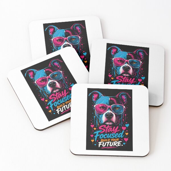 Item preview, Stay Focused Build Your Future – Neon Pitbull Dog Motivational Quote designed and sold by PixelStyle Studio.