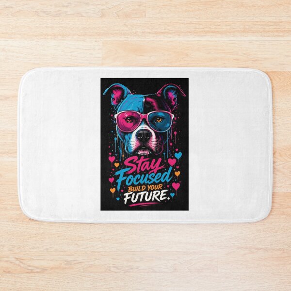 Item preview, Stay Focused Build Your Future – Neon Pitbull Dog Motivational Quote designed and sold by PixelStyle Studio.