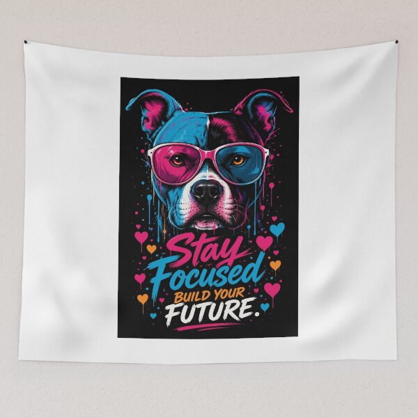 Item preview, Stay Focused Build Your Future – Neon Pitbull Dog Motivational Quote designed and sold by PixelStyle Studio.