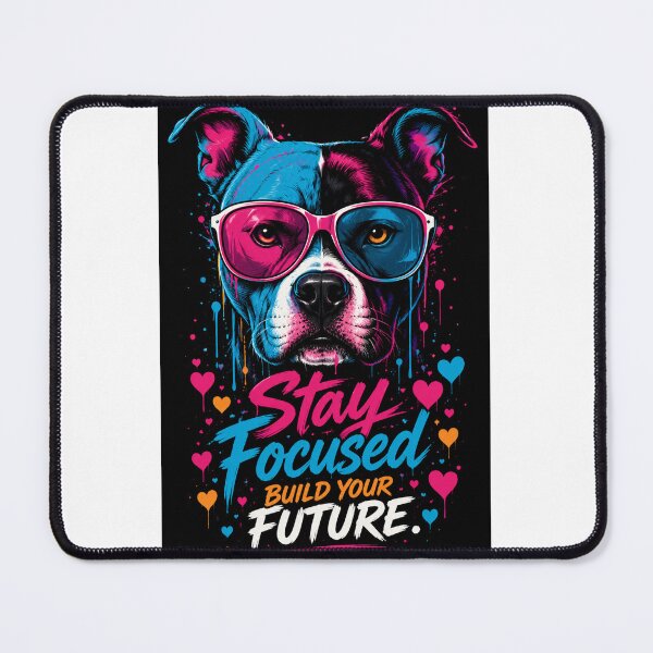 Item preview, Stay Focused Build Your Future – Neon Pitbull Dog Motivational Quote designed and sold by PixelStyle Studio.