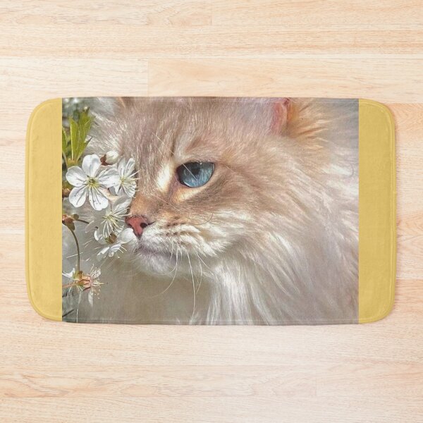 Item preview, Blue-Eyed Fluffy Cat with Spring Blossoms | Elegant Floral Cat Art designed and sold by Jesus-istheway.