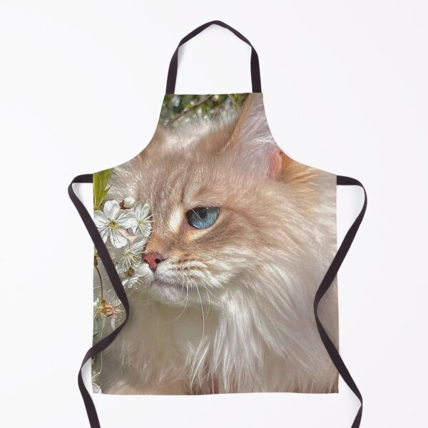 Item preview, Blue-Eyed Fluffy Cat with Spring Blossoms | Elegant Floral Cat Art designed and sold by Jesus-istheway.
