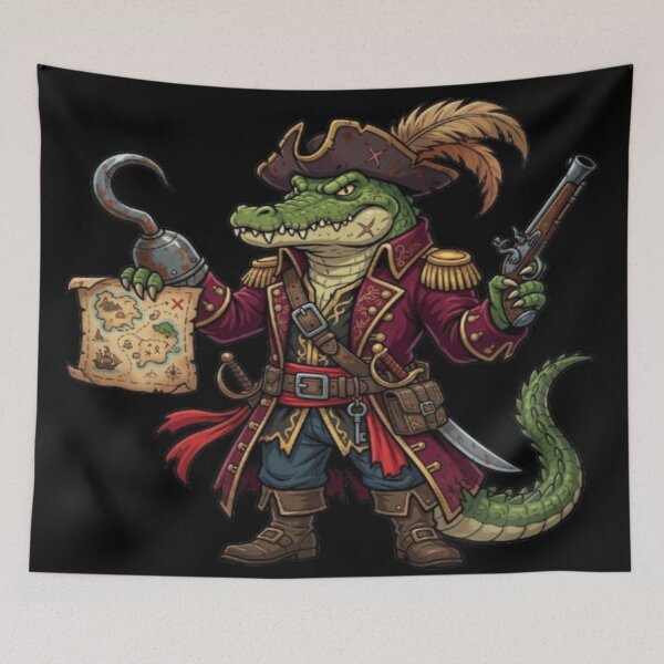 Item preview, Pirate Crocodile Captain Treasure Map Illustration designed and sold by DailySparks.